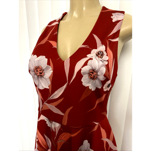 Ted Baker Enyaa Floral Skater Dress Fit Flare Sleeveless V Neck Red Zip … - Picture 5 of 10